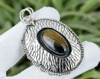Ciondolo in pietersite dorata: gioielli boho fatti a mano in argento sterling 925