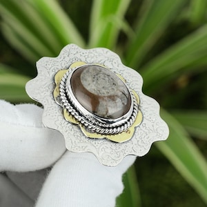 Ammonite Fossil Ring: Handmade 925 Sterling Silver, Adjustable