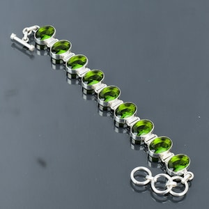 Faceted Peridot Bracelet: Handmade 925 Sterling Silver Adjustable Jewelry