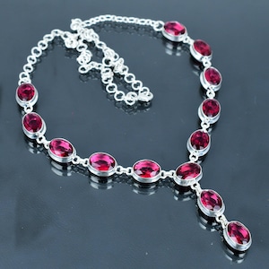 Faceted rubellite necklace 925 sterling silver necklace adjustable chain necklace real gemstone jewelry handmade necklace anniversary gifts