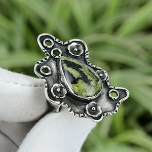Handmade Pear Gogunjula Gemstone Ring: 925 Sterling Silver, Size 7.75