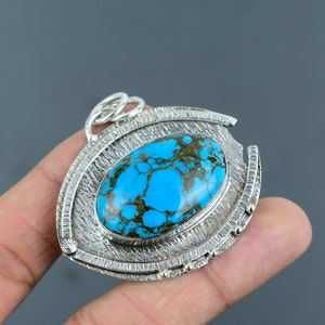 Handmade Tibetan Turquoise 925 Sterling Silver Pendant: Gemstone Jewelry