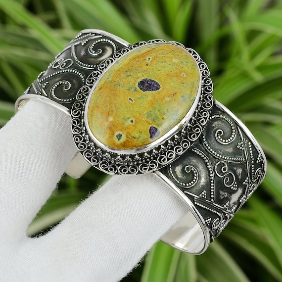Bracelet manchette réglable en argent sterling 925 fait à la main avec