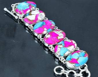 コットンキャンディターコイズブレスレット：925スターリングシルバー 