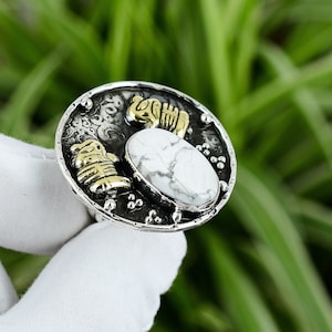 Howlite Ring 925 Sterling Silver Ring Adjustable Ring 18K Gold Plated Gemstone Elephant Ring Handmade Jewelry Promise Ring Anniversary Gift