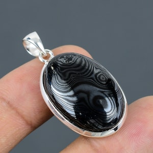 Handmade Psilomelane Pendant: 925 Sterling Silver Oval Gemstone