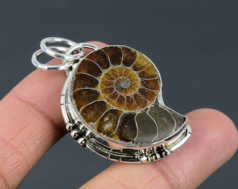 Ammonite Fossil Gemstone Handmade Pendant 925 Sterling Silver Pendant Gemstone Decent Jewelry Ammonite Fossil Pendant For Mom Gift For Her