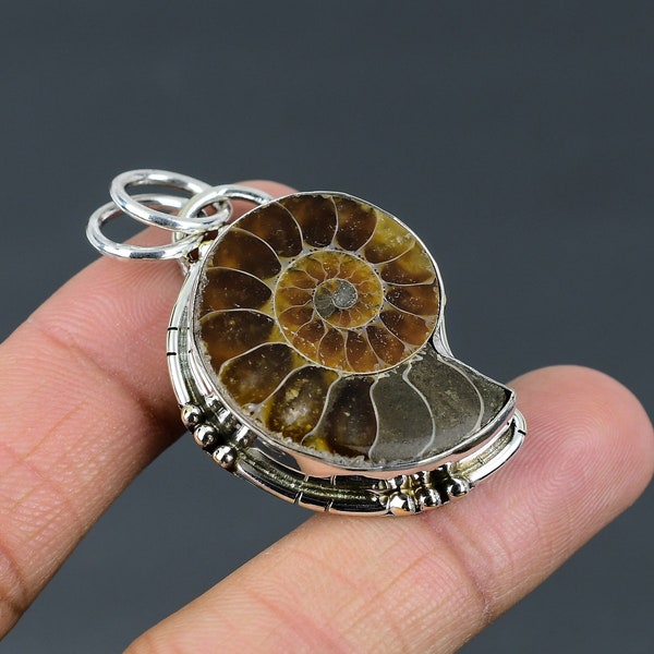 Ammonite fossile, pendentif fait main en argent sterling 925, pierre précieuse, bijoux décents, ammonite fossile, pendentif pour maman, cadeau pour elle