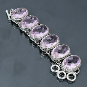 Faceted Pink Kunzite Bracelet: Handmade 925 Sterling Silver Gemstone Jewelry