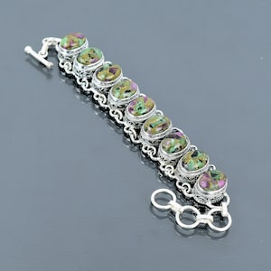 Handmade Copper Ruby Zoisite 925 Sterling Silver Bracelet: Adjustable Vintage Jewelry