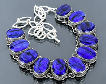 Collar de zafiro azul facetado hecho a mano: joyería vintage de plata de ley