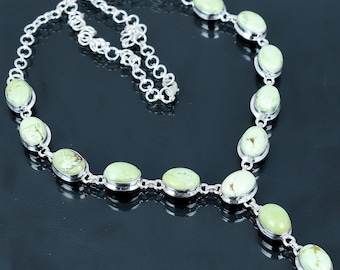 Lemon Chrysoprase Necklace: Handmade 925 Sterling Silver, Adjustable Chain