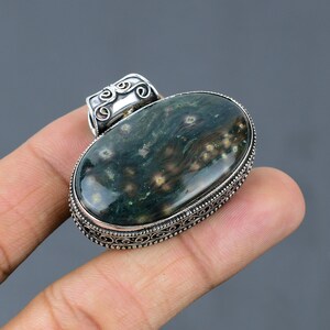 Ocean Jasper 925 Sterling Silver Pendant: Handmade Vintage Statement Jewelry