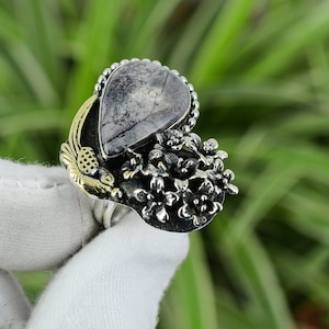 Porcelain Jasper Ring 925 Sterling Silver Ring Adjustable Ring 18K Gold Plated Handmade Ring Porcelain Jasper Jewelry Gorgeous Gemstone Ring