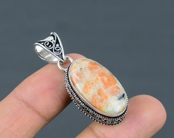 Vintage Sunstone Pendant: Handmade 925 Sterling Silver Gemstone Jewelry