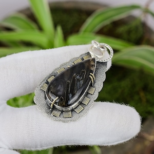 Handmade Stick Agate Pendant: 925 Sterling Silver, 18K Gold Plated