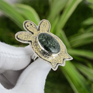 Handmade Seraphinite Ring: 925 Sterling Silver, 18K Gold Plated, Adjustable