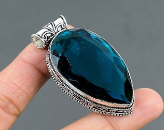 Faceted Indicolite Pendant 925 Sterling Silver Pendant Genuine Gemstone Pendant Handmade Indicolite Jewelry Vintage Pendant Jewelry For Gift