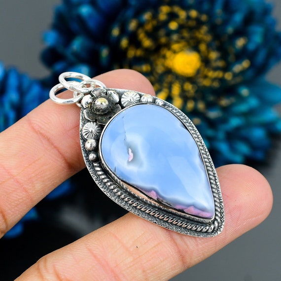 Rare Owyhee Blue Opal Flower Pendant Gemstone Pendant Blue - Etsy