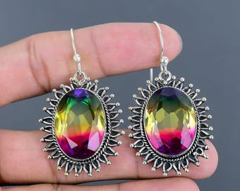 Handmade Faceted Multi Tourmaline 925 Sterling Silver Earrings