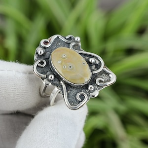 Handmade Ocean Jasper Ring: Sterling Silver Statement Jewelry, Size 9.25