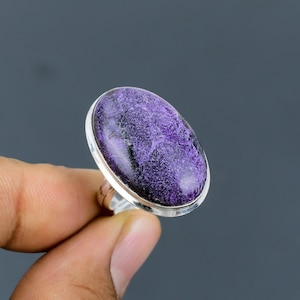 Handmade Purpurite Ring: Adjustable 925 Sterling Silver Gemstone Jewelry