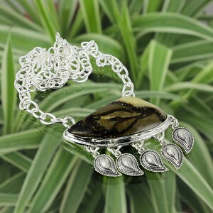 Septarian Gemstone Necklace: Trillion 925 Sterling Silver, Adjustable Chain