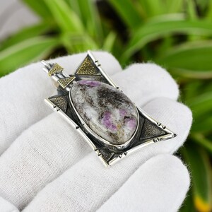 Handmade Pink Tourmaline 925 Sterling Silver Pendant - 56 MM