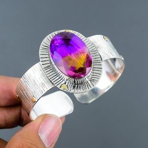 Brazalete de ametrina facetada, brazalete de plata de ley 925, joyería con piedras preciosas, brazalete ajustable, brazalete nuevo hecho a mano, regalos para él