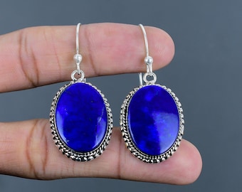 Handmade Lapis Lazuli Earrings: 925 Sterling Silver Vintage Jewelry