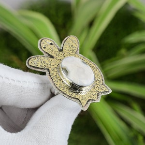 Ocean Jasper Ring 925 Sterling Silver Ring Adjustable Ring 18K Gold Plated Genuine Gemstone Ring Handmade Tortoise Ring Wedding Gift