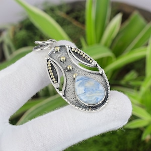 Blue Scheelite Sterling Silver Pendant: Handmade Bridal Jewelry