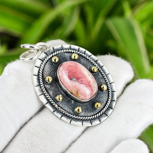 Rhodochrosite Pendant 925 Sterling Silver Pendant 18K Gold Plated Rhodochrosite Jewelry Gemstone Handmade Pendant Bridesmaid Gift