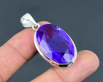 Faceted African Amethyst Pendant: Handmade 925 Sterling Silver Jewelry
