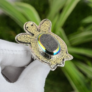 Handmade Tortoise Ring: Window Titanium Druzy, 925 Sterling Silver, 18K Gold Plated, Adjustable