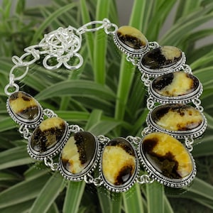 Handmade Septarian Gemstone Necklace: Vintage 925 Sterling Silver