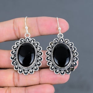 Handmade Black Onyx 925 Sterling Silver Earrings: Dainty Gemstone Jewelry