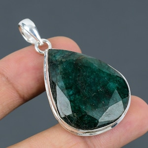 Faceted Zambian Emerald Pendant 925 Sterling Silver Pendant Real Gemstone Pendant Natural Emerald Jewelry Anniversary Gift Handmade Jewelry