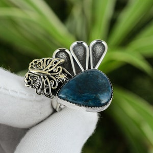Neon Apatite Ring 925 Sterling Silver Ring Adjustable Ring 18K Gold Plated Handmade Jewelry Gemstone Ring Butterfly Ring Promise Ring