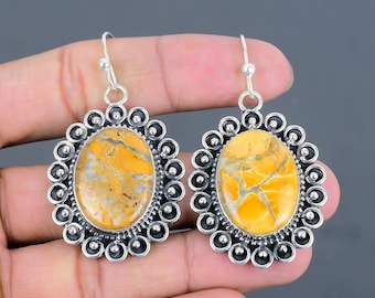 Handmade Maligano Jasper Earrings: 925 Sterling Silver Gemstone Jewelry