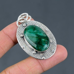 Handmade Zambian Emerald Pendant: Oval Sterling Silver Gemstone Jewelry