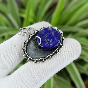Handmade Lapis Lazuli Pendant: 925 Sterling Silver Gemstone Jewelry