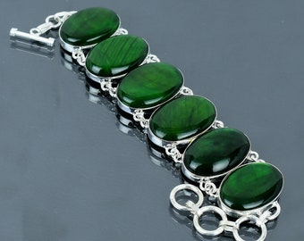 Bracciale in labradorite verde fuoco: gioiello regolabile fatto a mano in argento sterling 925