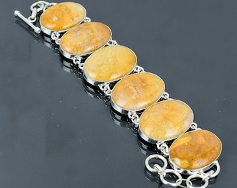 Pulsera de coral fósil: joyería ajustable hecha a mano en plata de ley 925