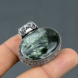 Handmade Seraphinite Pendant: 925 Sterling Silver Vintage Gemstone Jewelry