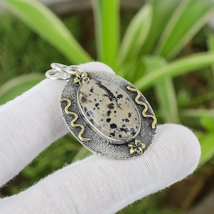 Dalmatian Jasper Pendant 925 Sterling Silver Pendant 18K Gold Plated Real Gemstone Pendant Women Jewelry Gift Handmade Amazing Jewelry