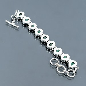 Handmade Zambian Emerald Bracelet: 925 Sterling Silver Adjustable Chain ...