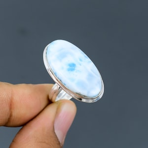 Larimar Ring 925 Sterling Silver Ring Adjustable Ring Natural Gemstone Ring Larimar Jewelry Gift For Mom Handmade Unique Ring Statement Ring