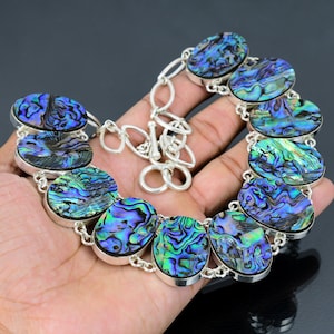 Abalone Shell 925 Sterling Silver Necklace - Handmade Gemstone Jewelry