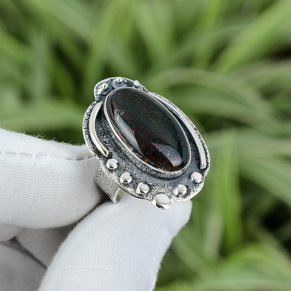 Silver bloodstone hotsell ring